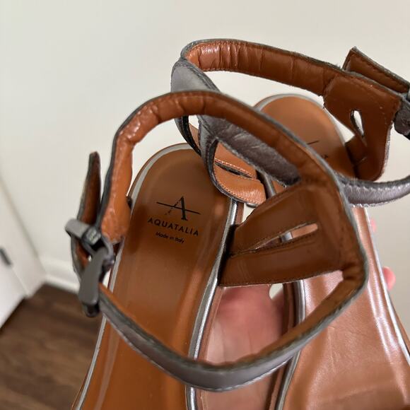 NEW Aquatalia Leather Ankle Strap Open-Toe Flat Sandals Silver 9 - Picture 5 of 8